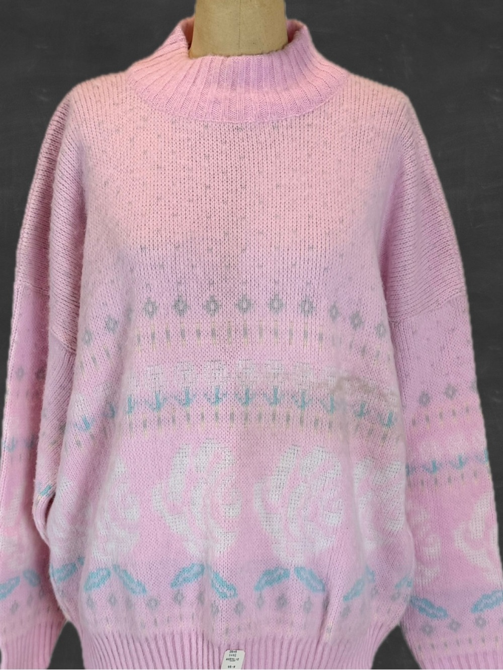 VINTAGE 80s rose garden flower graphic knit sweater pastel pink oversized slouch